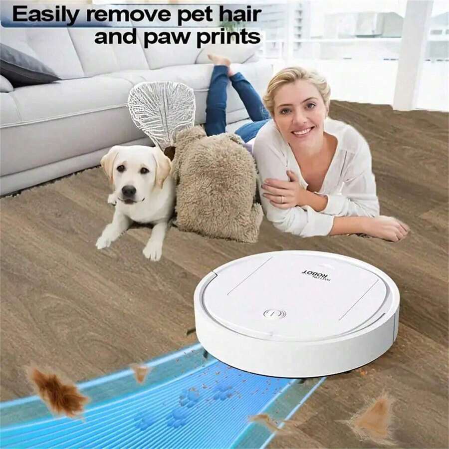 1500Pa Powerful Suction USB Rechargeable Robot Vacuum Cleaner 3-In-1 Sweeping, Vacuuming, Mopping For Pet Hair, Hard Wood Floor, Tile, Home & Office