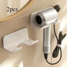 2pcs No-Drill Universal Hair Dryer Holder, Plastic Wall-Mounted Bathroom Hair Dryer Rack, Hair Dryer Storage Rack, Multi-Function Bracket, Bathroom Accessories - White - View 1