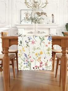 1 pieza Camino de mesa con estampado de olas florales acuarela, adecuado para primavera/verano, Pascua, decoración de mesa de cocina y comedor del hogar - Multicolor - Ver 7