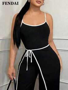 FENDAI Women's Minimalist Solid Color Jumpsuit, Spring/Summer Black Elegant - Black - View 4