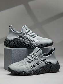 Men's Slip-On Breathable Lightweight Sports Shoes, Anti-Slip & Durable Casual Sneakers - Grey - View 9