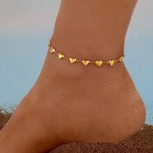 1pc Fashionable Heart-Shaped Connected Ankle Chain, Stainless Steel Jewelry, Women's Fashionable Ankle Chain, Women's Accessories, Random Number Of Hearts, Fashionable And Stylish For Reducing Age And Showing Temperament, Versatile For Daily Outings, Slim And Elegant, With A Sense Of Design - 金色的 - 查看 2