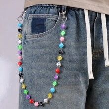 1pc Fashion Colorful Rhinestone Ball Pants Chain Personality Jeans Chain Dice Black 8 Exquisite Pocket Chain Men's Waist Chain Fashion  Accessories - White - View 20