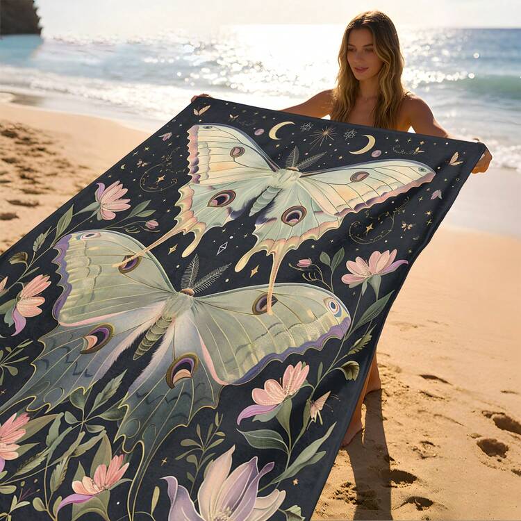 1pc Vintage Butterfly Print Beach Towel, Soft Comfortable Lightweight Beach Towel, Suitable For Travel, Swimming, Diving, Surfing, Yoga, Camping, Beach Accessories - SSTJ10043 - View 5