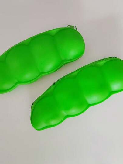 1pc Cute Pea Silicone Pencil Case, Minimalist Durable Zipper Pencil Pouch For Students, Office And Home Use