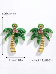1 par de pendientes con forma de árbol de coco verde fresco estilo playa para vacaciones de verano, pendientes bohemios hechos a mano con cuentas de semilla creativos y novedosos, adecuados para el uso diario y de vacaciones de las mujeres (el color, la cantidad y la posición de las cuentas de semilla hechas a mano son aleatorios) - Verde - Ver 8