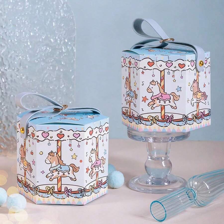 10pcs Rotating Carousel Gift Boxes, With Leather Handle, Hexagonal Design, Suitable For Wedding, Holiday, Party, Birthday, Gift Packaging For Candy, Chocolate, Perfect Gift Boxes - Gift Box - View 1