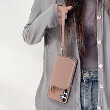 1pc Elegant Luxury Lanyard Zipper Card Holder Wallet Style PU Leather Phone Case Compatible With Samsung Galaxy S25 Edge, S24, S23, S22, S21, S20 FE, Note 20 Ultra, A17, A16, A15, A07, A52, A53, A54, A25 5G, 10, 9 Pro XL, 8, 7, 6, 9a, 8a, Note 15 Pro, 14, 13 4G, Poco C75, Multi-Functional Protective Cover,International Version, Not The Domestic Version - Light Brown - View 8