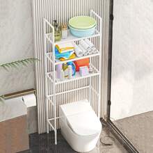1pc Bathroom Toilet Storage Rack, Floor-Standing Multi-Layer New Metal Toilet Shelf, Drill-Free, Black/White, Sturdy Steel Pipe Material, Plastic Interface - Multicolor - View 5