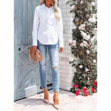 Women's Button-Up Shirt, Long-Sleeved, Solid Color, Versatile, Office-Style, Elegant Blouse - Putih - View 6