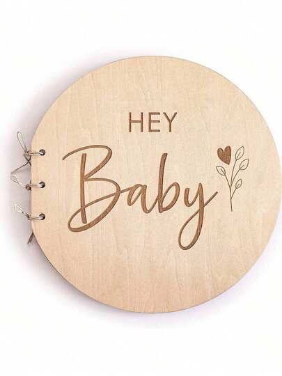 1pc Wooden Cover Baptism Guest Book, Shower Visitor Log Book, Shower Memorabilia Book, Suitable Gift For New Parents And Pregnant Women