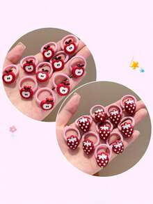 10 pièces/paquet Mini Chouchous décoratifs de fruits mignons, Supports de queue de cheval à haute élasticité, Accessoires de cheveux pour filles, Pinces à cheveux en résine ABS en forme de pomme/fraise, Élastiques à cheveux, Cordes à cheveux élastiques - Multicolore - Voir 3