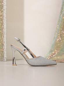 Shiny Gold Crystal Women's High Heel Boots, Elegant Gold High Heel Sandals For Daily Wear, Bride, Wedding Dress, Lightweight And Comfortable - Silver - View 7