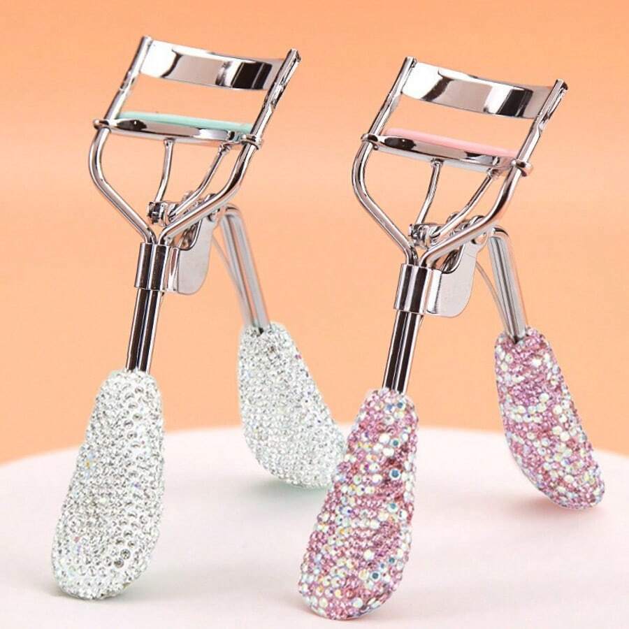 1pc Diamond-Studded High-End Synthetic Diamond Eyelash Curler With Rubber Grip, Durable, Portable, Stainless Steel Eyebrow Clip Eyelash Curler, Electroplated Stainless Steel Eyebrow Clip Eyebrow Razor - Multicolor - View 1