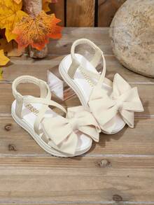 1双女童夏季凉鞋，米色双蝴蝶结套脚凉鞋，简约百搭，适合日常、度假、搭配服装 - 米色 - 查看 6