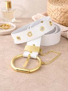 Women's Belt With Chain Buckle - White - View 2