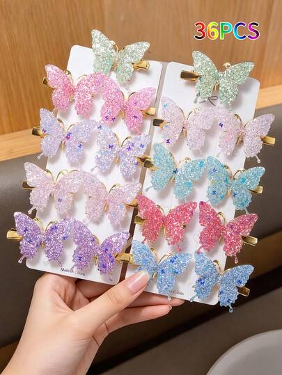 36 piezas de pinzas para el cabello con mariposas coloridas y brillantes, accesorios para el cabello lindos que agregan encanto a tu cabello, adecuados para la escuela, actividades al aire libre, realzando peinados dulces y elegantes, accesorio para el cabello perfecto como regalo para niñas adorables, excelente para citas, fiestas, salidas, accesorios para fotos en la playa