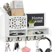 Wooden Key Holder With Shelf Key Storage Chalkboard And 10 Hooks Wall Coat Rack White Fvv - White Foldable - View 1