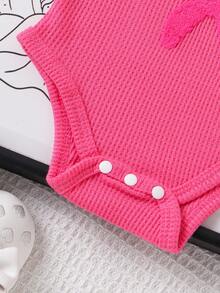 2pcs Baby Girl Cute Embroidered Suspender Romper & Shorts Set, Thin Summer - Hot Pink - View 6