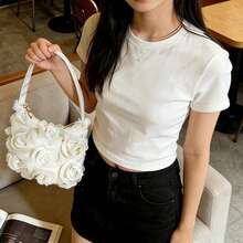 Women's 3D Mesh Flower Evening Bag  Zip Up Handbags For Party Prom Club Wedding - White - View 5