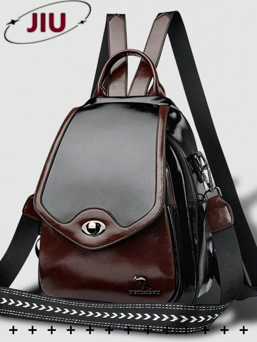 防盗复古PU皮翻盖双肩包，多功能时尚手提包，多口袋轻便旅行包，大容量简约学生背包，便携式通勤包，适合学生、护士、教师、商务人士、旅行、通勤、购物、办公、约会、徒步、训练、工作，生日礼物、节日礼物