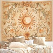 1pc Sun And Moon Tapestry Vintage Bohemian Wall Hanging Sun Moon Floral Vintage Mystical Scene Tapestry, Wall Hanging Tapestries, Fashion Aesthetic Horizontal Wall Tapestry Hanging, Modern Pattern Print Art Tapestries, Wall Decor For Bedroom, Living Room, Dorm, Party - Unique Birthday & Holiday Gift For Friends, Women, Yourself, Dorm Room Accessory(40x30in/60x40in/60x51in/80x60in/90x60in) - 4 - Xem 2