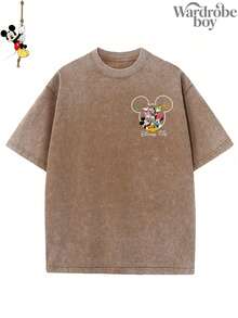 Disney Printed Wash Water T-Shirt,Men's Walt Disney Mickey And Friends Printed T-Shirt,Disney Travel T-Shirt,Unisex,High-Quality Pure Cotton T-Shirt,Suitable For All Seasons, Comfortable And Breathable| Exquisite Design | The Best Choice For Giving Gifts - 卡其色 - 查看 3