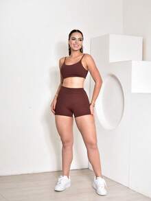 Seamless Front Fitness Set, Zero Transparency, Lined Top - 鏽棕色 - 查看 3