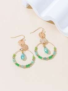 1 Pair Women's Bohemian Style Vintage Tassel Beaded Round Earrings (Bead Color Random) - Green-e043 - View 2