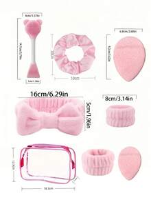 8pcs Sleep Care Set, Includes 1 Bow Headband, 2 Wrist Bands, 1 Hair Band, 2 Makeup Remover Pads, 1 Exfoliating Brush, 1 Cosmetic Bag, Deep Cleansing Beauty SPA, Travel Essential, Suitable For Mother's Day, Friends Gift, Party, Daily Use - B - View 6