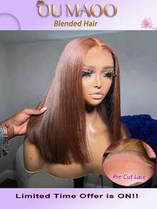 34 Inch Straight Wigs Human Blended Hair 13x6 13x4 5x5 Lace Front Wigs Human Blended Hair Pre Plucked 200 Density HD Transparent Straight Lace Frontal Wigs For Women Glueless Wigs Human Blended Hair - Brown - View 2