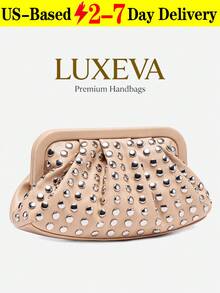 New Fashionable Versatile Minimalist Rivet Clutch Bag, Niche Design, High-End Retro Punk Style, Popular Design, Commute & Shopping Women's Black Handbag, Halloween Wallet, Perfect For Various Parties, Halloween Fashion And Goth Fashion - 杏色 - 查看 12