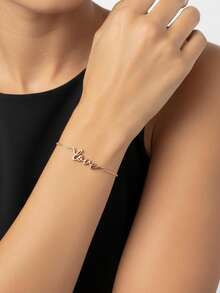 Exquisita joyería del Día de San Valentín Pulsera única de plata de ley S925 chapada en oro de 18K con forma de AMOR para mujeres - Pulsera con forma de AMOR - Ver 5