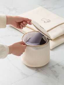 Lingerie Wash Bag, Zipper Closure Lingerie Wash Bag, Honeycomb Mesh Lingerie Wash Bag, Suitable For Delicates, Underwear, Socks, Stockings And Fine Items, Travel Storage Bag, Spring/Summer Tops - Tea White - View 2