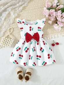 2pcs/Set Toddler Crew Neck Cap Sleeve Butterfly Print & Solid Ribbed Minimalist Cute Outfits, Spring/Summer - Red - View 5