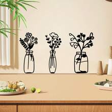 3pcs Vintage Metal Circular Vase Wall Decor, Geometric Minimalist Hanging Vase Art, Bedroom/Kitchen/Living Room Decoration, Prairie Style Home Accents, Spring/Summer Housewarming Gift - Multicolor - View 2