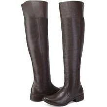 Bota Feminina Over Preta Rasteira Salto Baixo Couro Zíper Lateral - Café - Visão 4