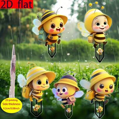 5pcs/Set 2D Flat Acrylic Bee Decor, Suitable For Lawn, Garden, Yard Outdoor Decoration, Applicable For Easter, Christmas, Halloween, Outdoor Holiday Decorations, Vase, Garden Scenery Embellishment