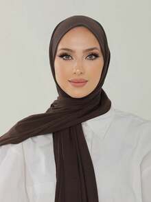 3pcs Brown Woven Headscarf Set - Soft, Stretchy Instant Headscarf, Solid Color Muslim Women Modest Wear - Multicolor - View 4