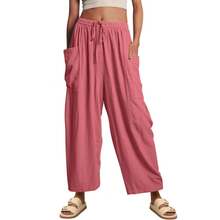 2026 Women's Elastic Waist Pleated High Waist Wide Leg Pants Loose Casual Cotton Linen Trousers Suitable For Going Out, Suitable For Mothers And Sisters To Give Gifts - Hồng - Xem 1