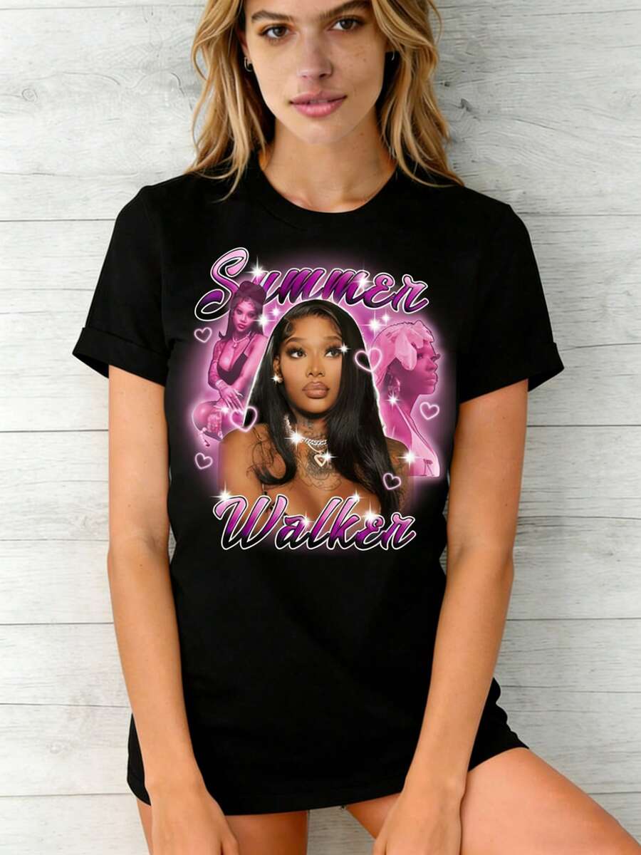 Summer Walker Retro Airbrush Tee, Bootleg Design (PNG Digital Download)  Women's Vintage Style Printed-Shirt - màu đen - Xem 1