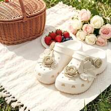 新款柔软花瓣可拆卸鞋夹，高端DIY鞋饰，适用于镂空木屐/凉鞋/休闲鞋/拖鞋，仅作为配件出售（不含鞋子） - 杏色 - 查看 5