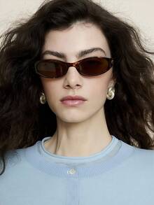 1 paire de lunettes de mode rétro à petite monture ovale Y2K, style classique en plastique, convenant pour les sorties, la plage et le port quotidien pour hommes et femmes - cadre imprimé léopard - Voir 3