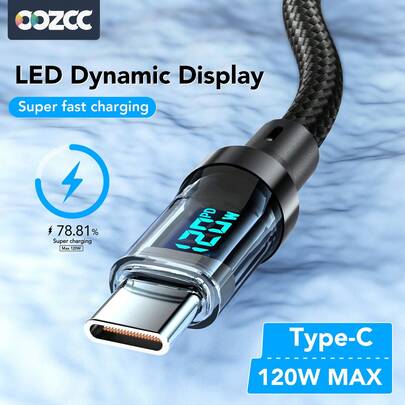  Tangle Free Data Cable Nylon Braided Oozcc 120W MAX 6A Fast Charging LCD Dynamic Display Cable USB A To Type C PD Cable Nylon Data Sync Compatible For POCO Tesla Women's Day Gift