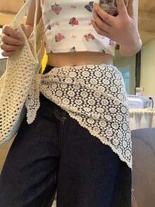 1pc Bohemian Style Crochet Hollow Triangle Scarf - Lightweight, Lace-Like Crochet Floral Details, Perfect For Summer Vacation, Daily Commute And Casual Outfits. An Essential Bohemian Fashion Accessory. - Multicolor - View 5