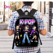 3件組 K-POP 歌手風格背包套裝，含鮮豔舞台印花，適合青少年日常使用，包含輕量休閒背包、時尚通勤包及大容量旅行包，附收納口袋，適用於學校用品 - 多色 - 查看 4