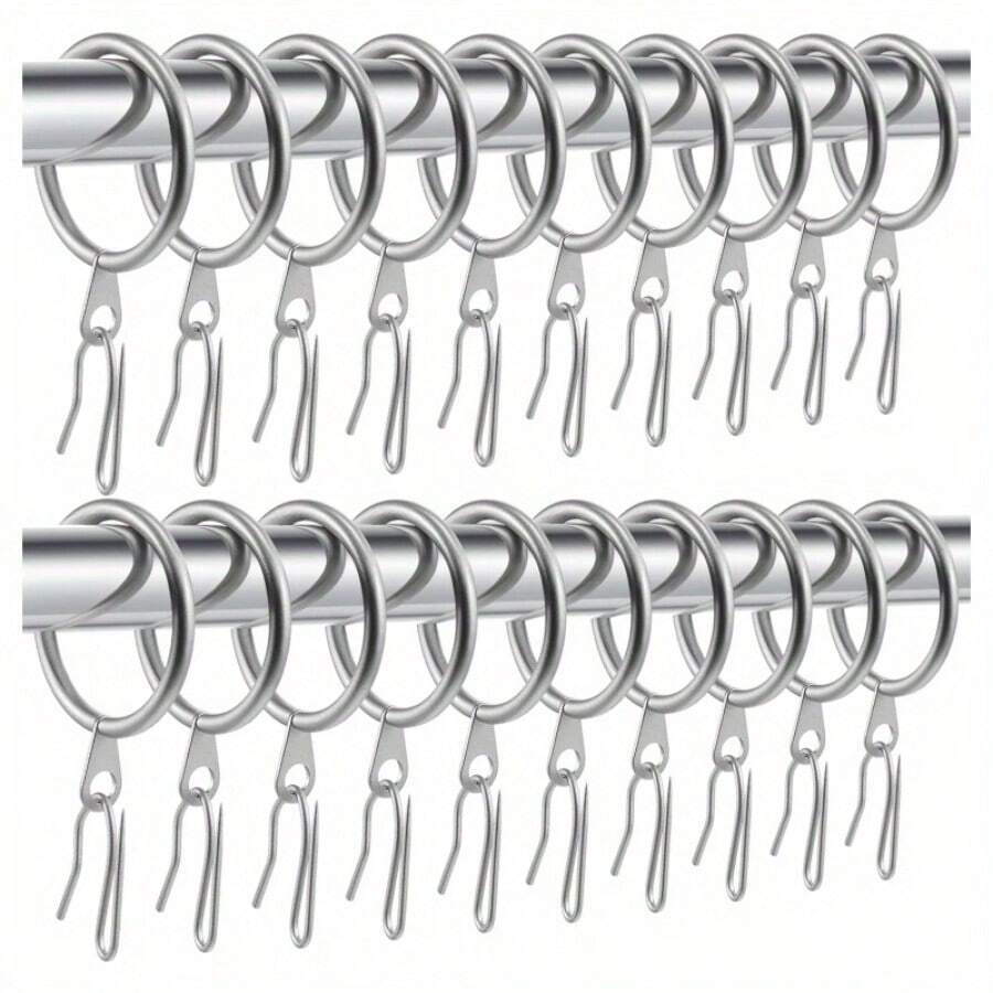 10pcs Metal Curtain Rings And 10pcs Metal Hooks, Suitable For Windows, Doors Or Shower Curtains. Metal Curtain Rings With Eyelets For Pleated Curtains. Durable Metal Hooks. Home Decor Hardware. Elegant Window Decoration. Smooth Surface.