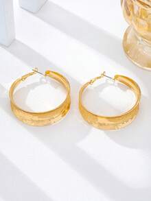 1 Đôi bông tai hình tròn thời trang, thanh lịch, tối giản, sang trọng với họa tiết hình học. - Vàng - Xem 2