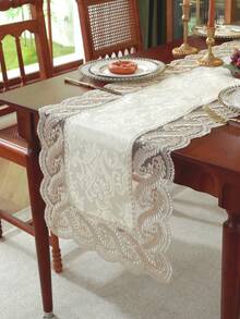 ABEST6522 Home&Living store 100% Polyester Fabric, Delicate Water-Soluble Embroidered Lace Trim, Kitchen Dining Table Runner, Placemats, Cabinet Scarf, Home Decor, Family Gathering, Holiday Decoration, Indoor Outdoor Party Wedding Decorations, 1pc Table Runner - Khaki - View 20