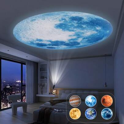 6pcs/Set Planet & Moon Projection Lamp, Changeable Projection Images, 360° Rotatable LED Night Light, Suitable For Gift, Room Decor, Photo Background, Wall & Ceiling Decoration